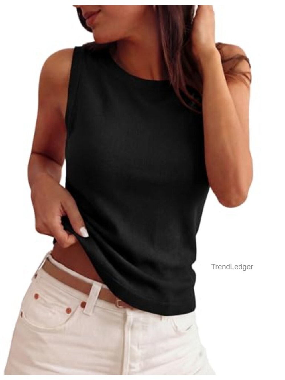 Sleeveless Ribbed Knit Sweater Tank Top Loose Fit Crew Neck Summer